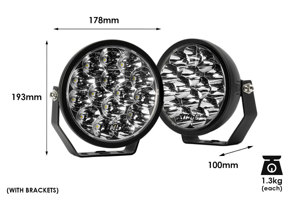 Kings 7” Illuminator LED Driving Lights (Pair) | Fitted with OSRAM LEDs | 9022 Lumens | 1 Lux @ 988m